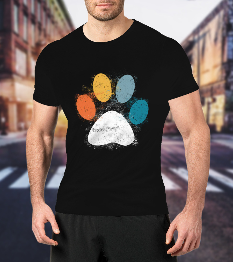 Vintage Colorful Dog Paw Print Puppy Love Pet Paw T-Shirt