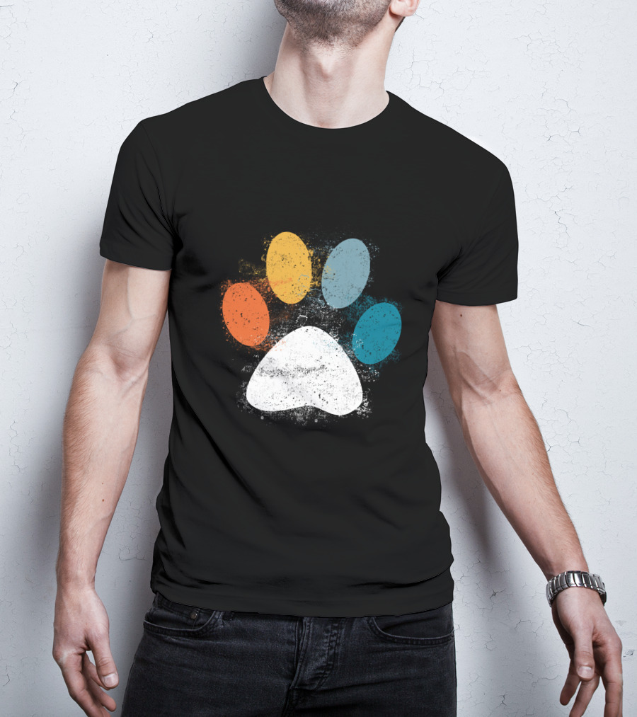 Vintage Colorful Dog Paw Print Puppy Love Pet Paw T-Shirt
