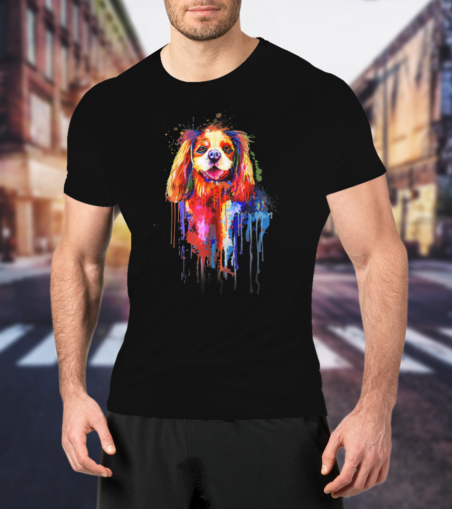 Dog Watercolor Painting Vibrant Dripping Colors T-Shirt