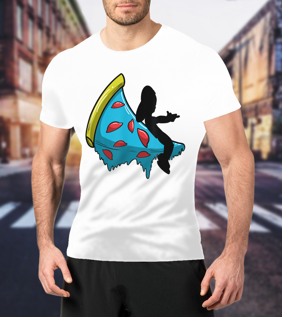 Picza Moon Silhouette On Blue Pizza Slice With Red Toppings T-Shirt