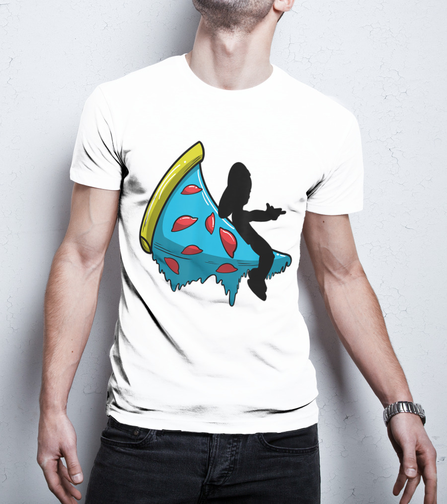 Picza Moon Silhouette On Blue Pizza Slice With Red Toppings T-Shirt