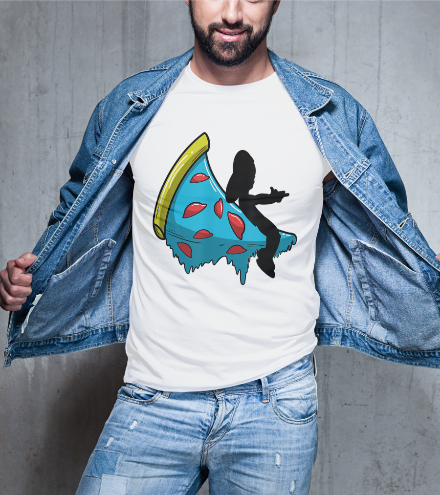 Picza Moon Silhouette On Blue Pizza Slice With Red Toppings T-Shirt