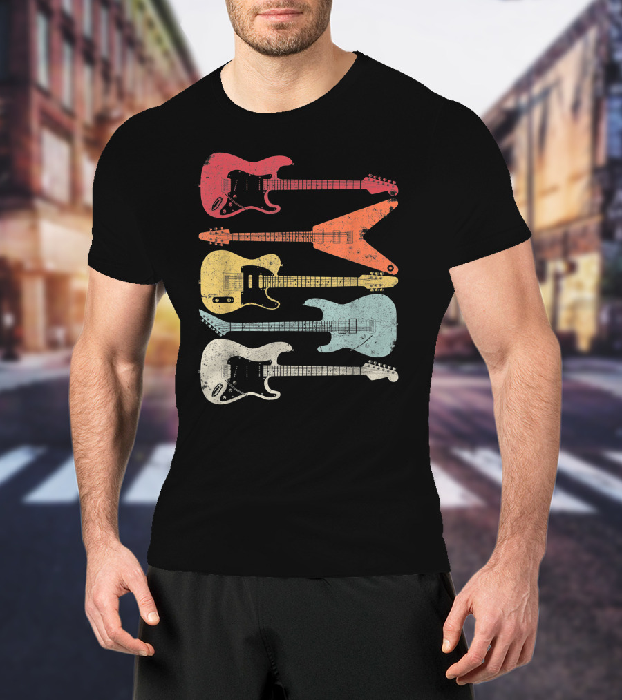 Guitar Guitarist Colorful Electric Guitars Distressed Texture T-Shirt