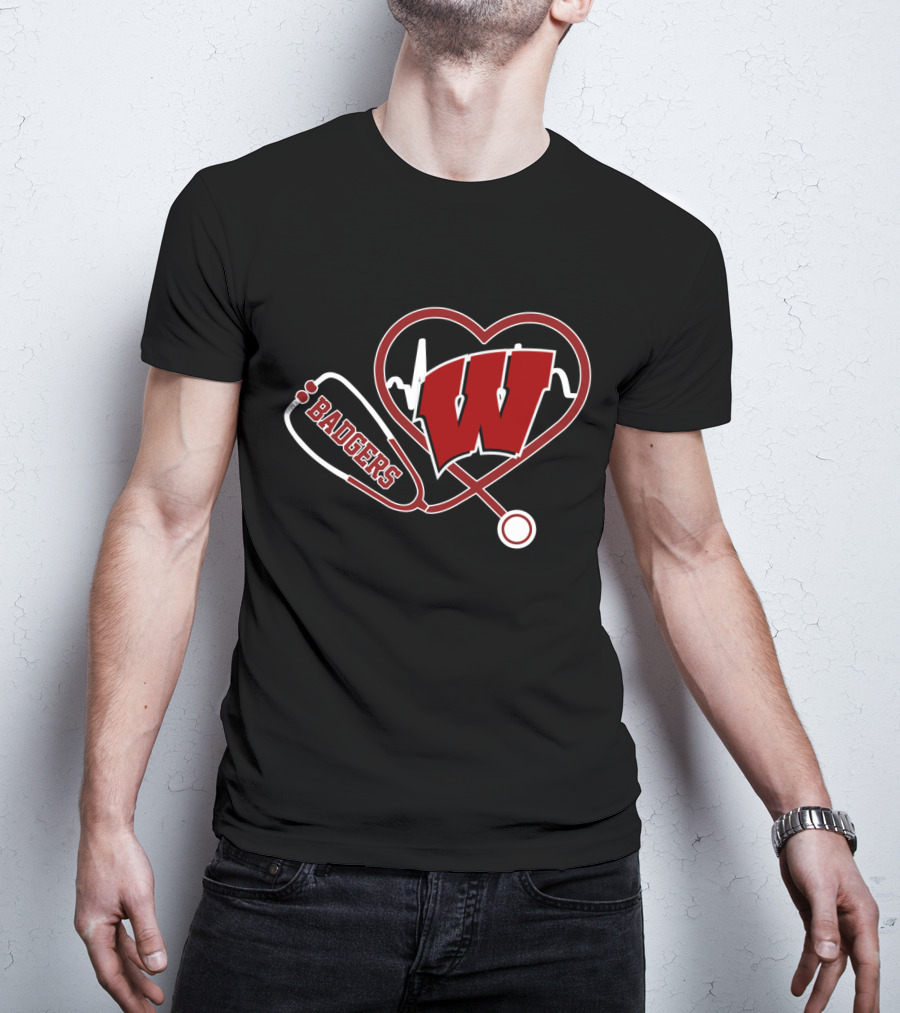 Wisconsin Badgers Stethoscope Heartbeat T-Shirt