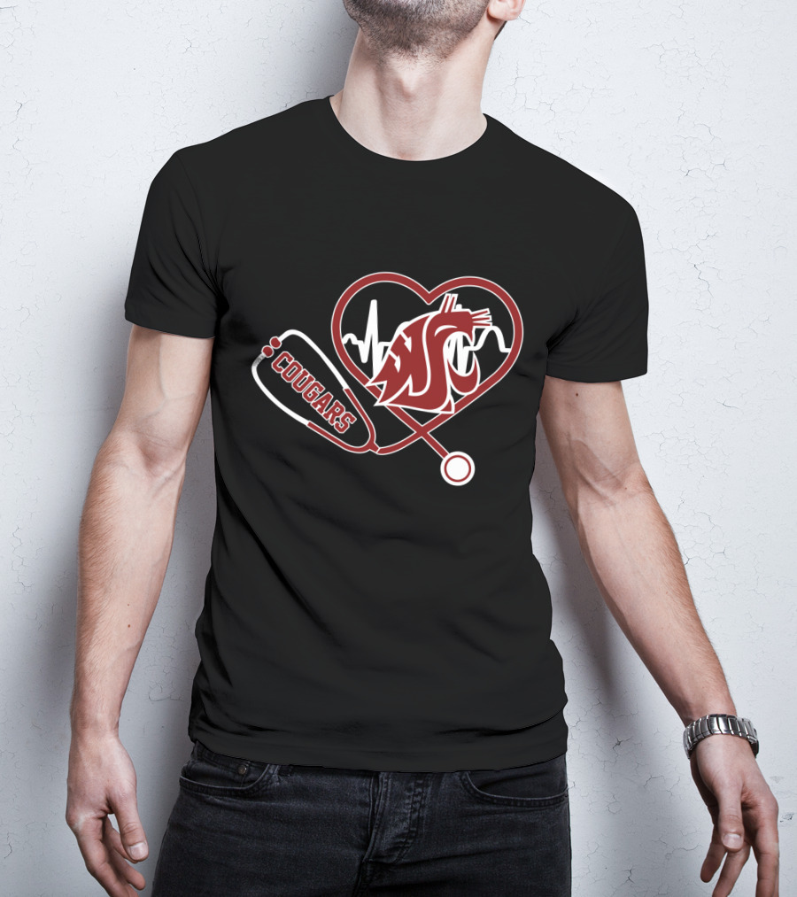 Cougars Washington State Heartbeat Stethoscope T-Shirt