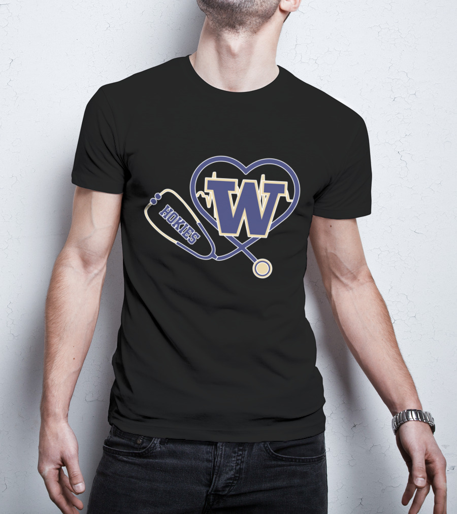 W Huskies Heartbeat Stethoscope T-Shirt