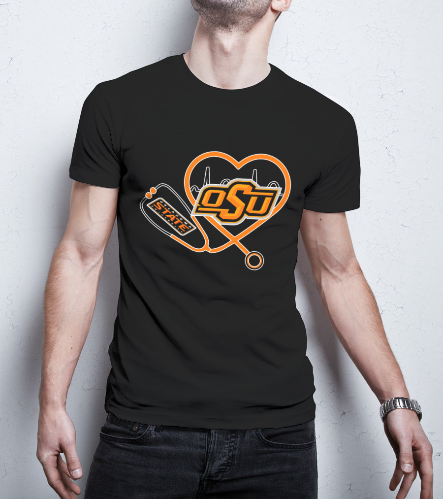 OSU Oklahoma State Cowboys Heartbeat Stethoscope T-Shirt