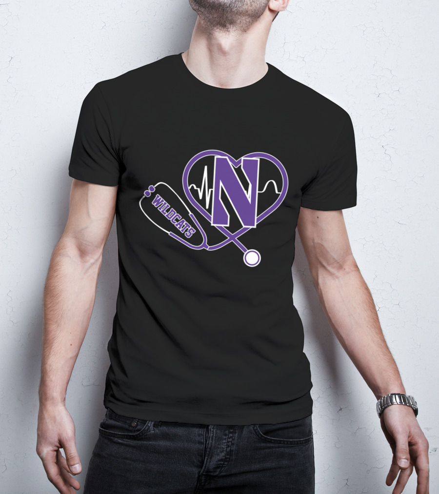 Northwestern Wildcats Stethoscope Heartbeat N T-Shirt
