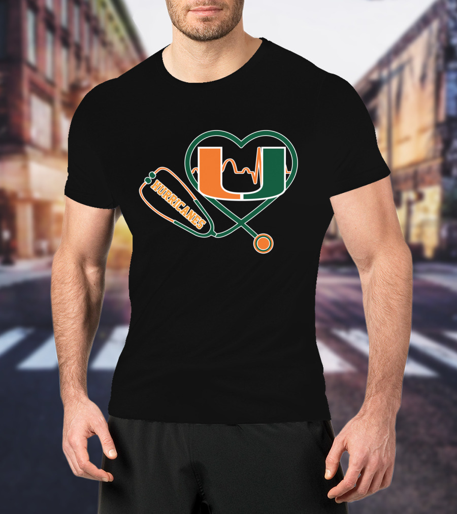 Miami Hurricanes Heartbeat Stethoscope U T-Shirt