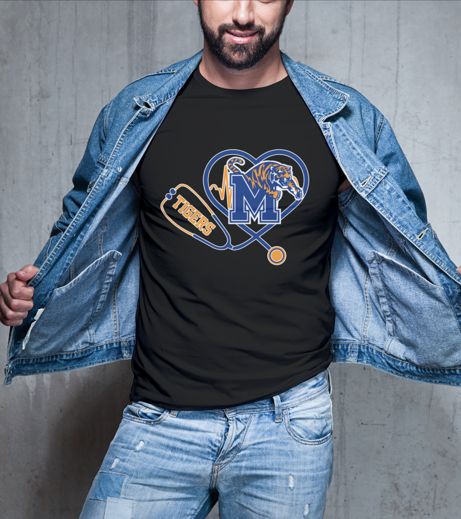 Heart And Stethoscope With Memphis Tigers M T-Shirt