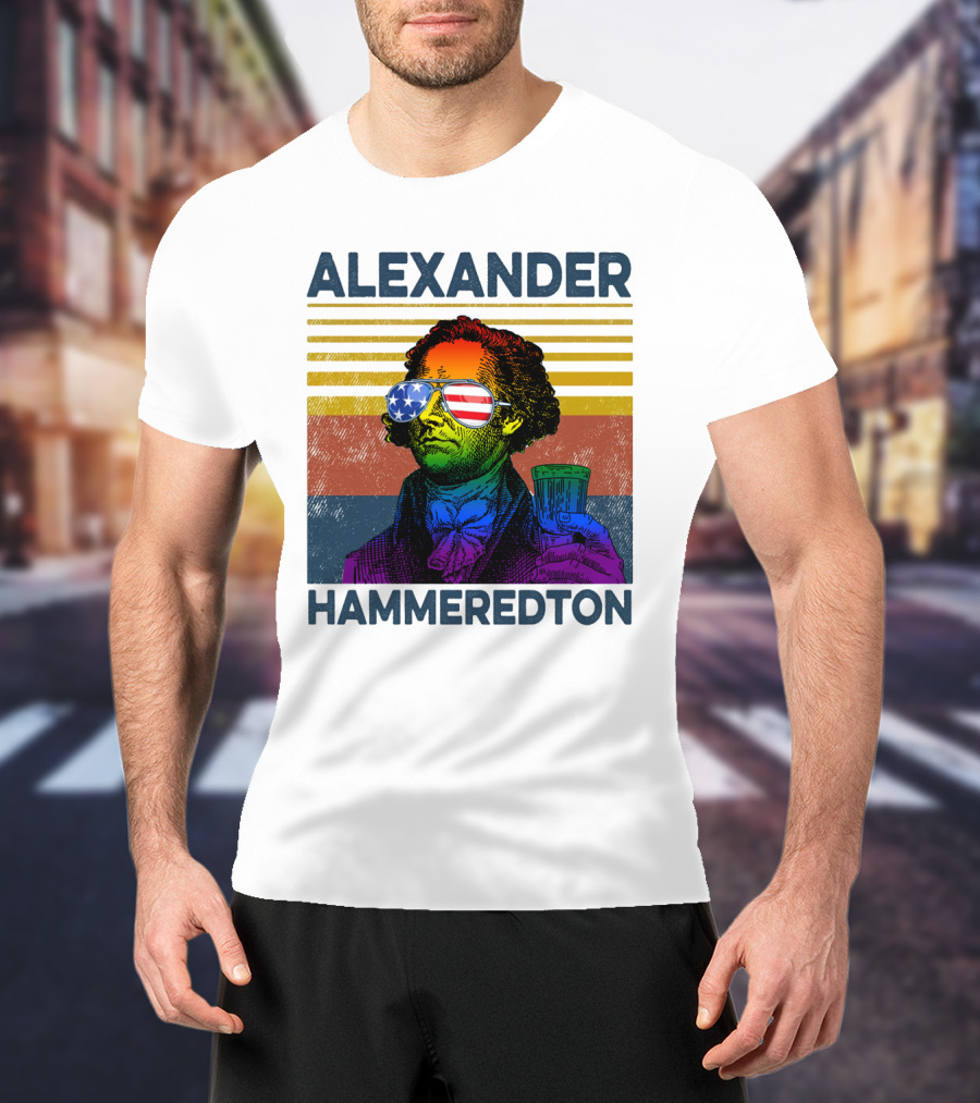 Alexander Hammeredton American Flag Sunglasses Beer Drink T-Shirt