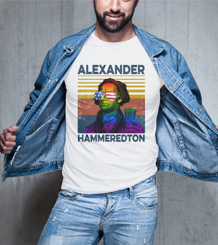 Alexander Hammeredton American Flag Sunglasses Beer Drink T-Shirt
