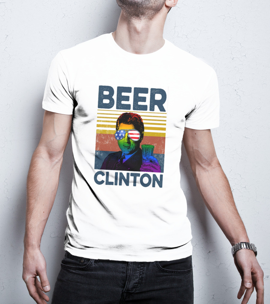 Beer Clinton Stars And Stripes Sunglasses Retro Drink T-Shirt