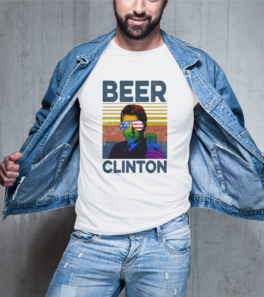 Beer Clinton Stars And Stripes Sunglasses Retro Drink T-Shirt