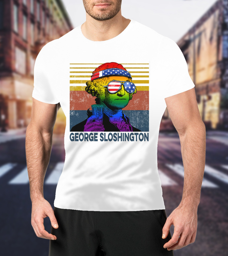 George Sloshington Patriotic Beer Celebration With American Flag Bandana And Sunglasses T-Shirt
