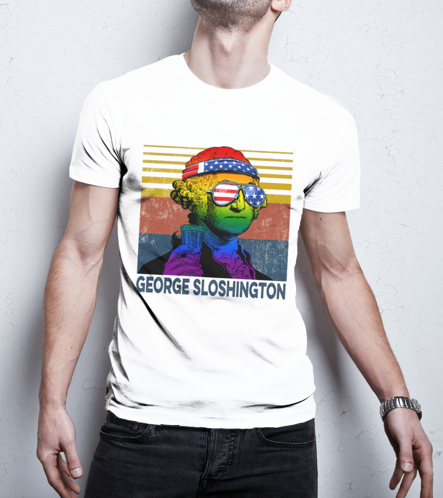 George Sloshington Patriotic Beer Celebration With American Flag Bandana And Sunglasses T-Shirt