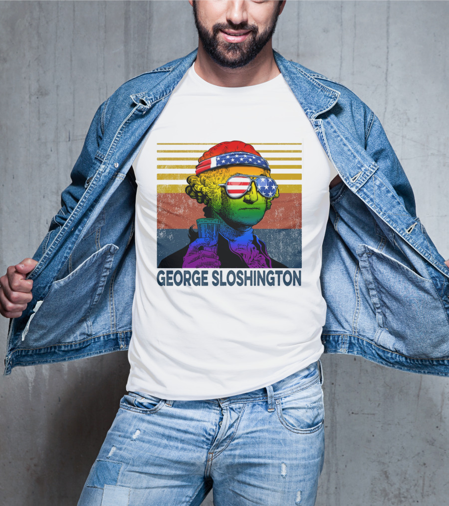 George Sloshington Patriotic Beer Celebration With American Flag Bandana And Sunglasses T-Shirt