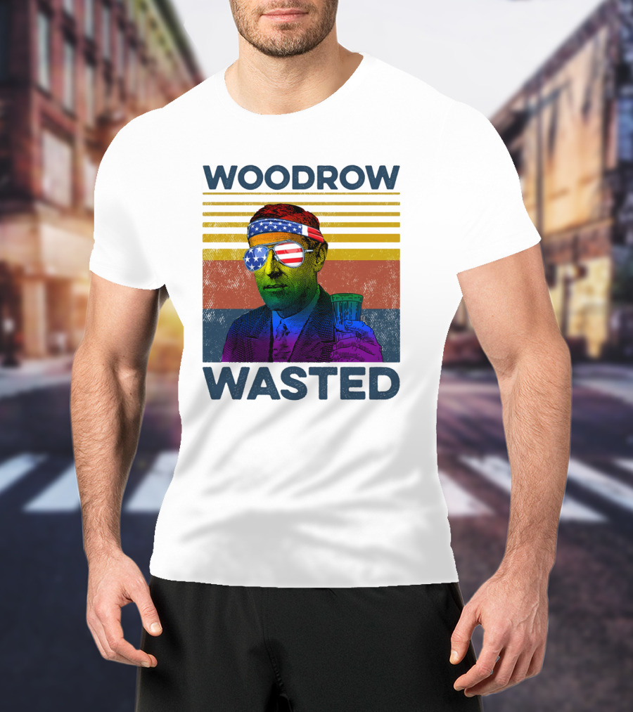 Woodrow Wasted American Flag Sunglasses Beer T-Shirt