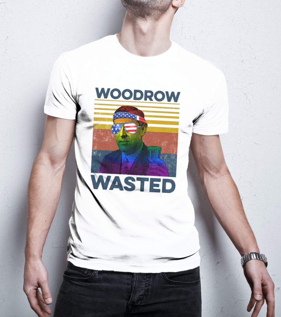 Woodrow Wasted American Flag Sunglasses Beer T-Shirt