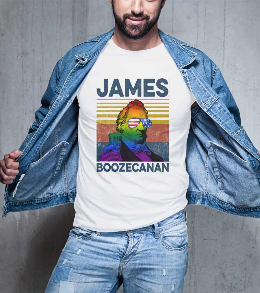 James Boozecanan American Flag Sunglasses With Beer Drink Rainbow T-Shirt