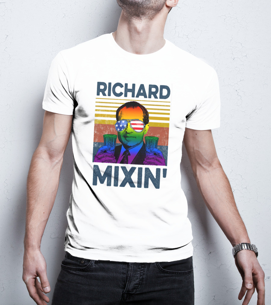 Richard Mixin' Beer Drink Patriotic Sunglasses Rainbow Stripes T-Shirt