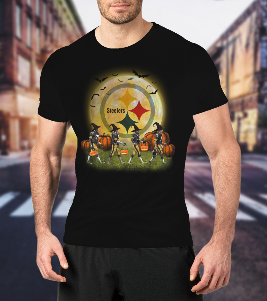 Pittsburgh Steelers Halloween Witch Moon Pumpkin Bats Football Players T-Shirt