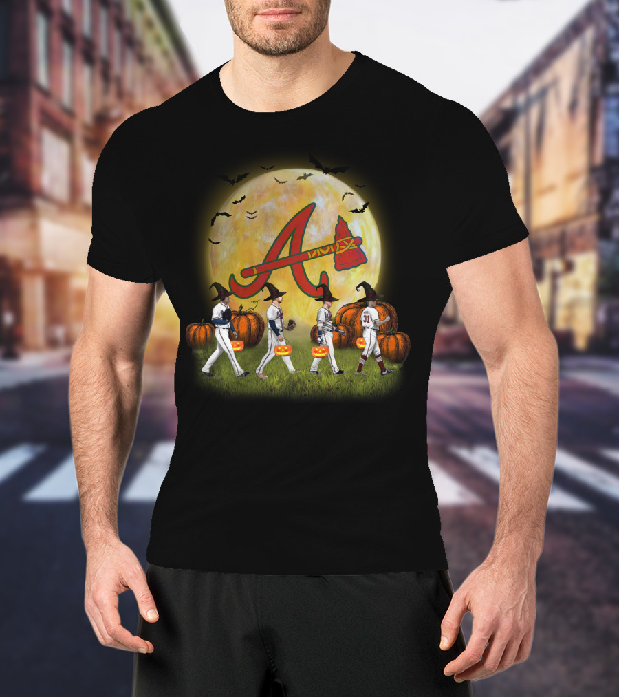 Atlanta Braves Halloween Baseball Pumpkin Moon Bats T-Shirt