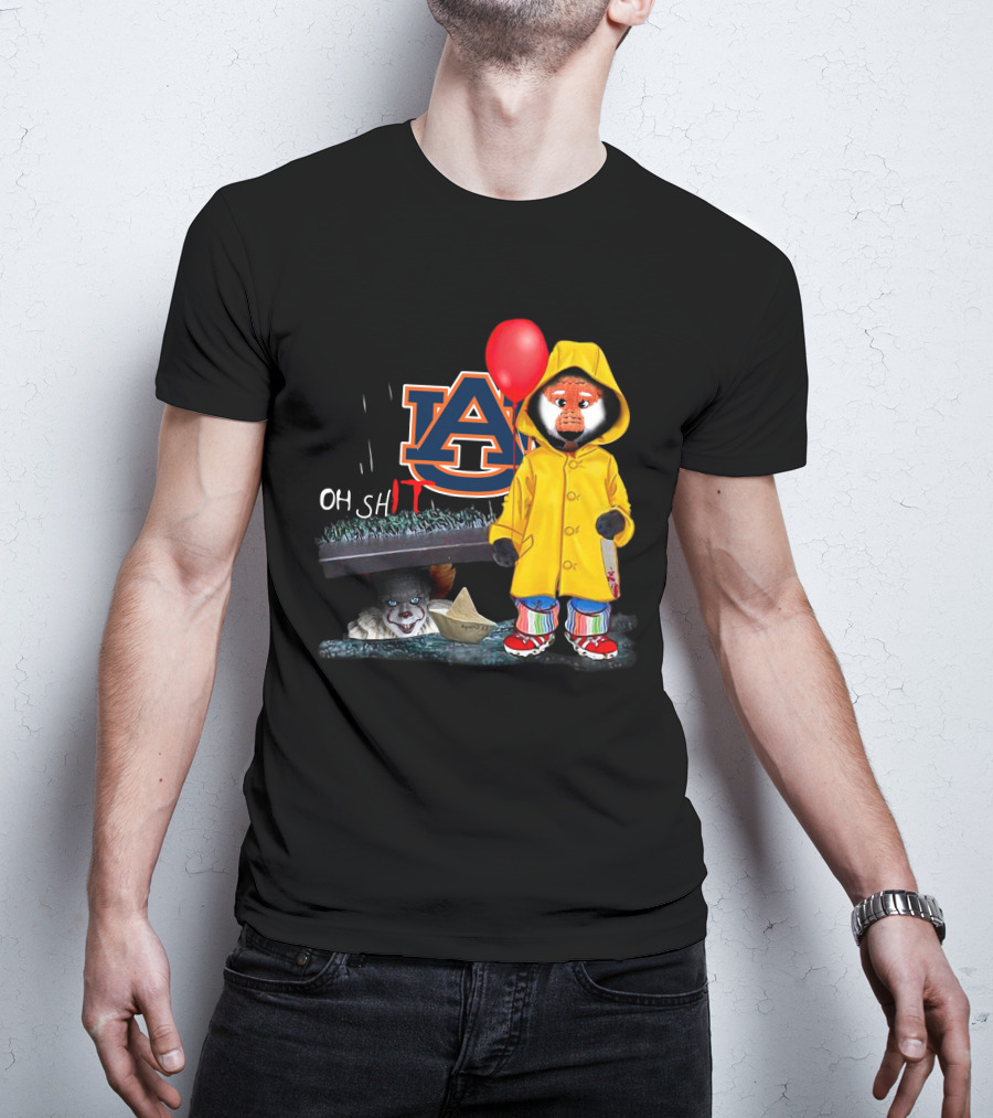 Auburn Tigers IT Parody Pennywise Raincoat Red Balloon Horror Crossover T-Shirt