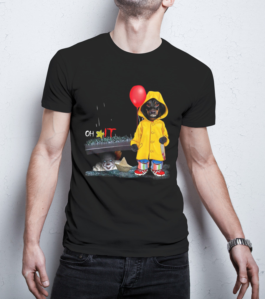 DachshundDs Oh IT With Creepy Clown And Red Balloon In Yellow Raincoat T-Shirt