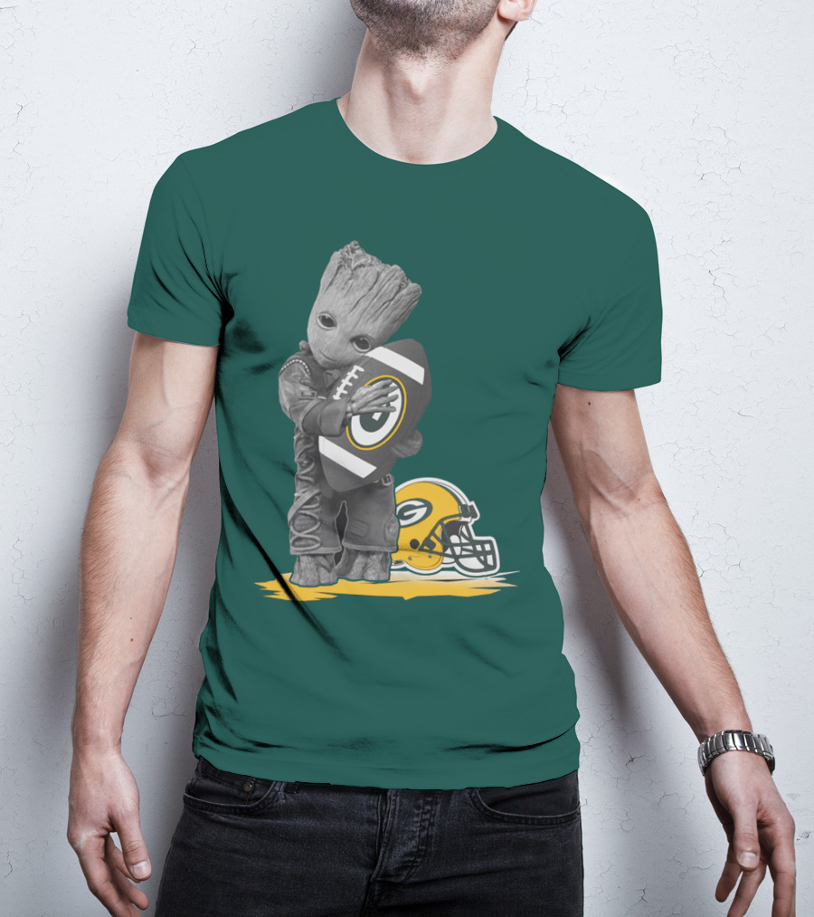 Groot Hugging Green Bay Packers Football With Helmet T-Shirt