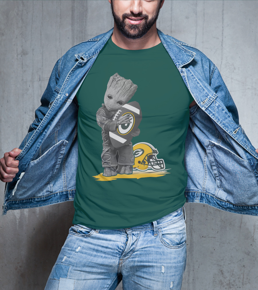 Groot Hugging Green Bay Packers Football With Helmet T-Shirt