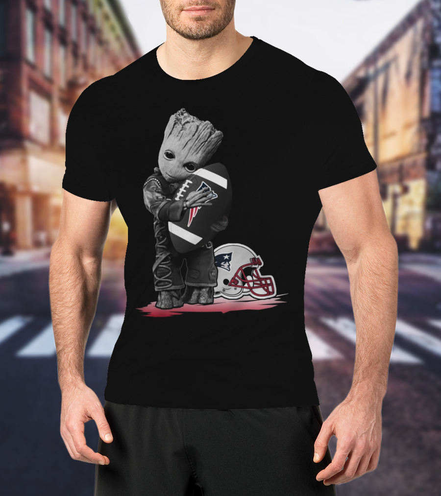 New England Patriots Groot Hugging Football With Team Helmet T-Shirt
