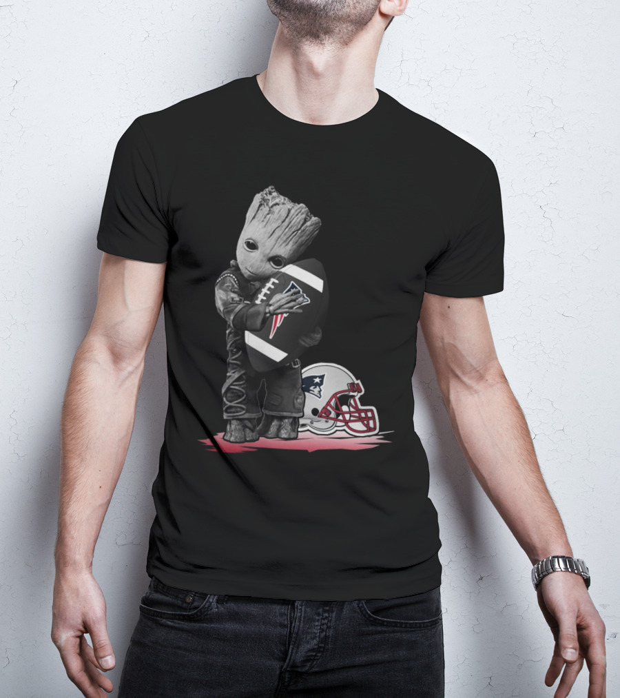 New England Patriots Groot Hugging Football With Team Helmet T-Shirt