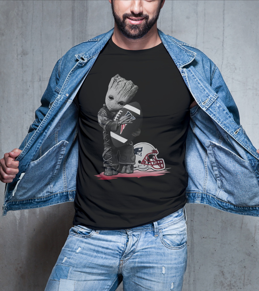 New England Patriots Groot Hugging Football With Team Helmet T-Shirt