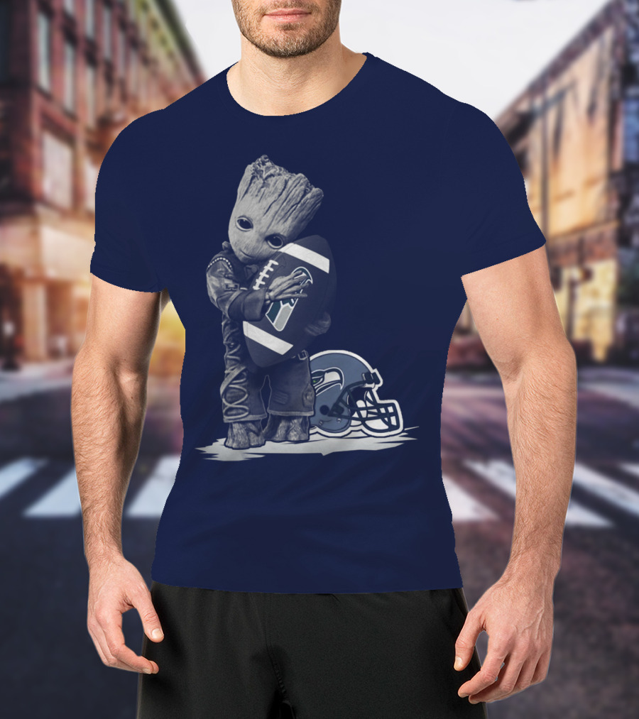 Seattle Seahawks Groot Holding Football With Helmet T-Shirt