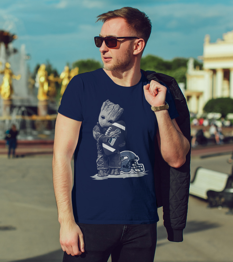Seattle Seahawks Groot Holding Football With Helmet T-Shirt