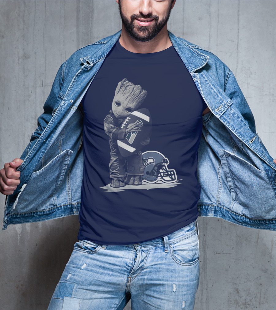Seattle Seahawks Groot Holding Football With Helmet T-Shirt