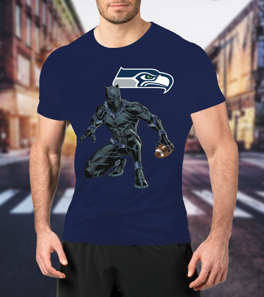 Seattle Seahawks Black Panther Football Character T-Shirt