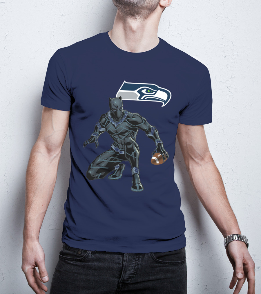 Seattle Seahawks Black Panther Football Character T-Shirt