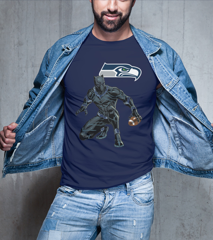 Seattle Seahawks Black Panther Football Character T-Shirt