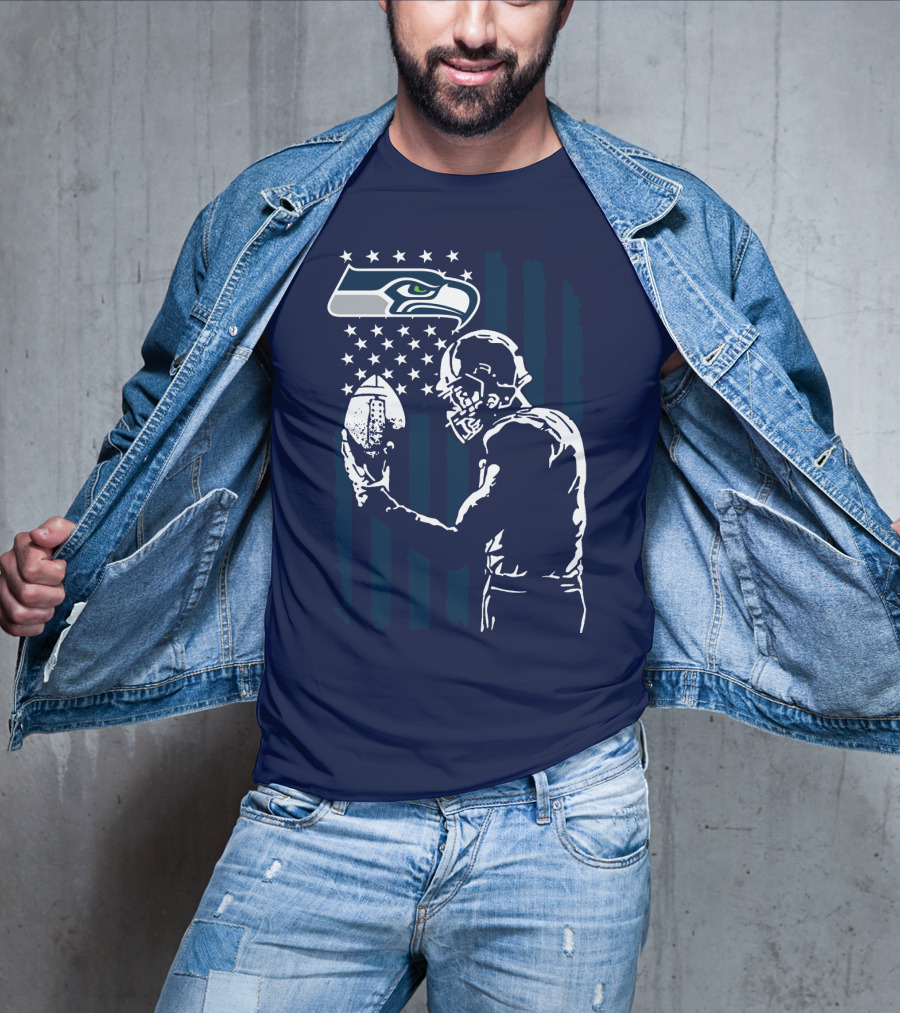 Seattle Seahawks Football Player Stars Stripes Helmet T-Shirt