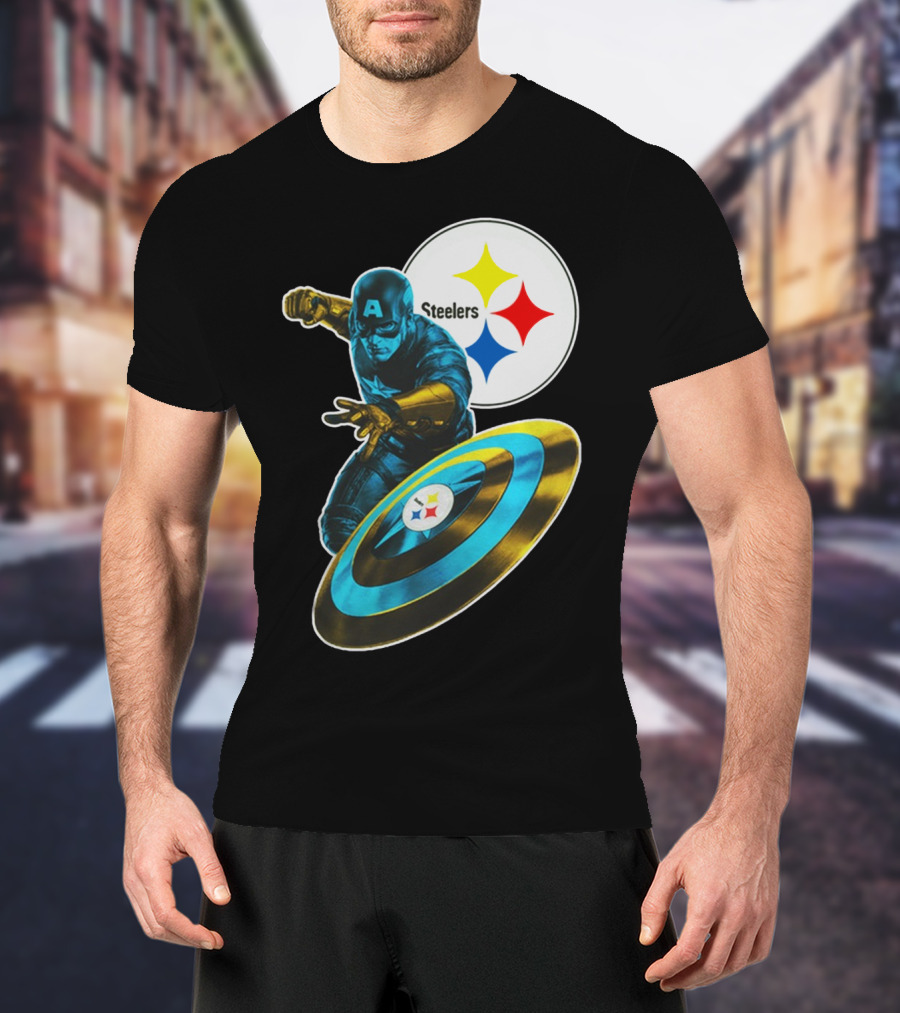 Pittsburgh Steelers Captain America Shield And Logo Crossover T-Shirt