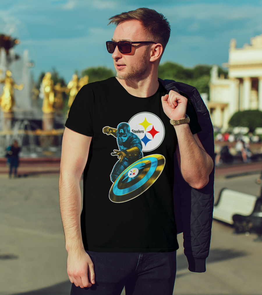 Pittsburgh Steelers Captain America Shield And Logo Crossover T-Shirt