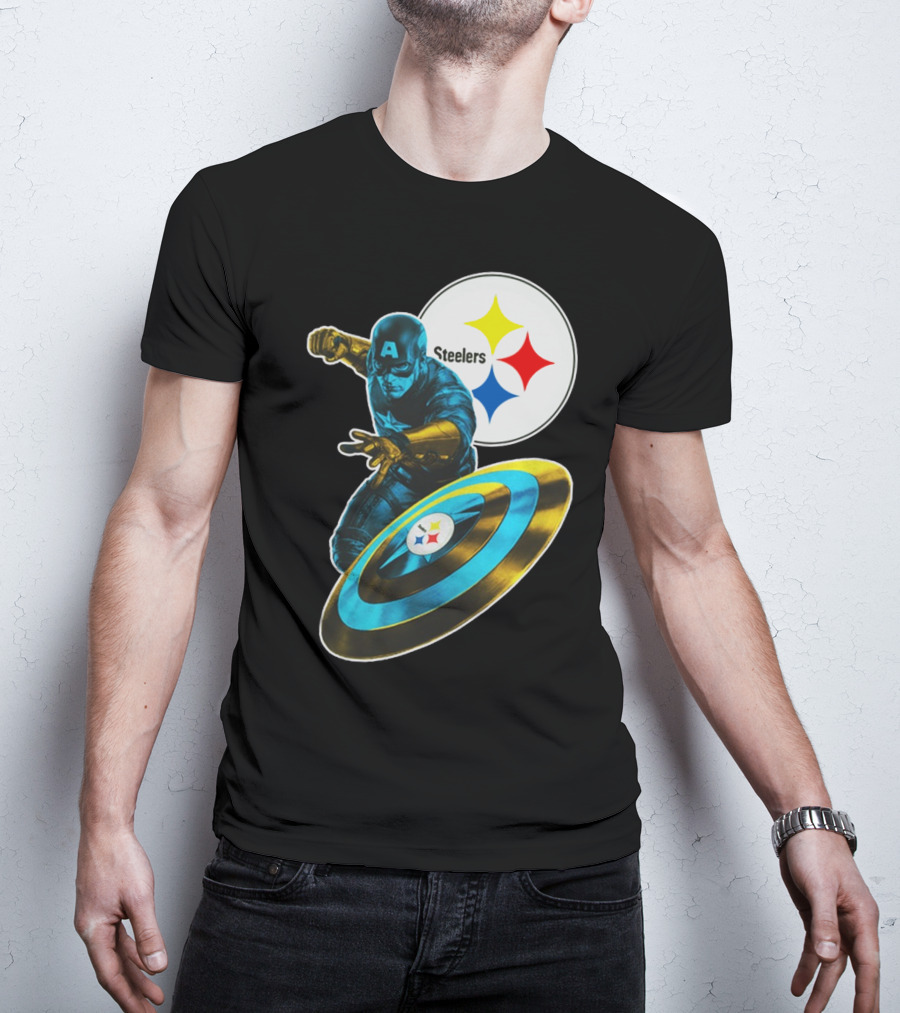 Pittsburgh Steelers Captain America Shield And Logo Crossover T-Shirt