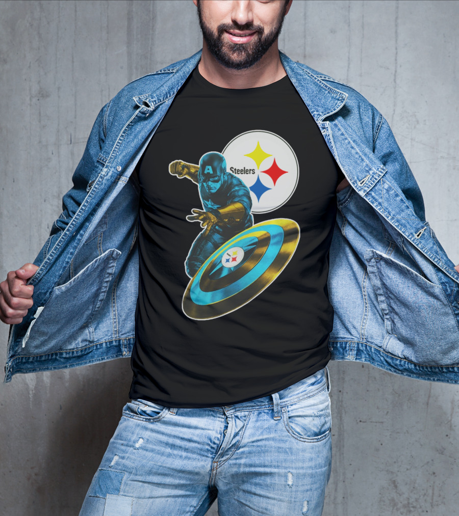 Pittsburgh Steelers Captain America Shield And Logo Crossover T-Shirt