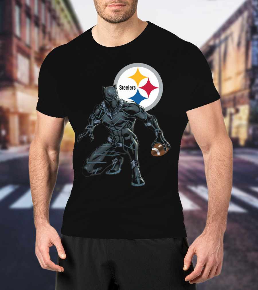 Pittsburgh Steelers Black Panther Football Crossover T-Shirt
