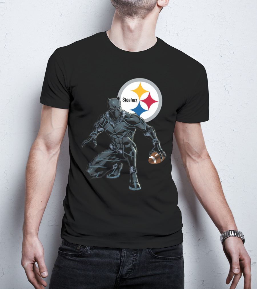 Pittsburgh Steelers Black Panther Football Crossover T-Shirt