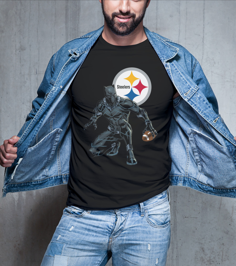 Pittsburgh Steelers Black Panther Football Crossover T-Shirt