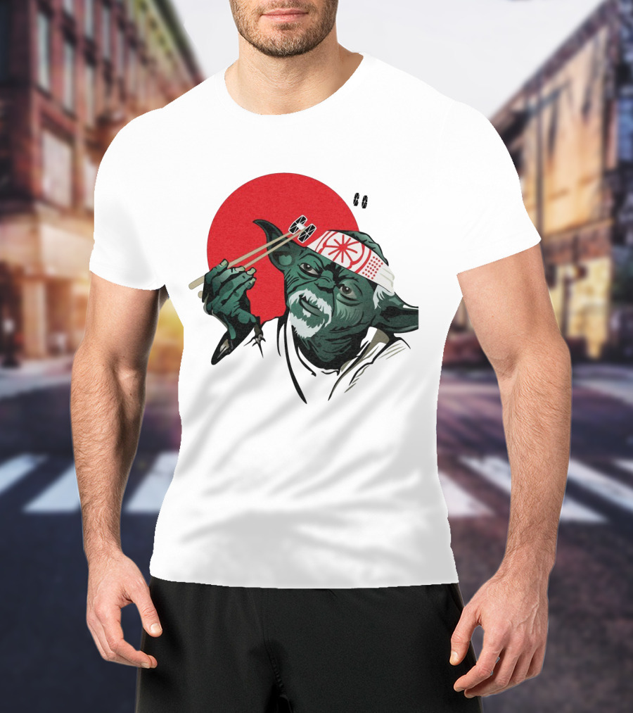 Master Yoda With Chopsticks Karate Kid Miyagi Headband Red Circle T-Shirt