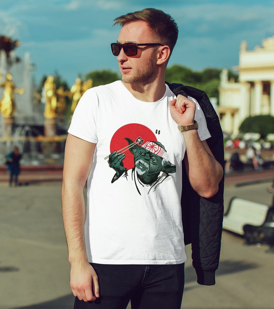 Master Yoda With Chopsticks Karate Kid Miyagi Headband Red Circle T-Shirt